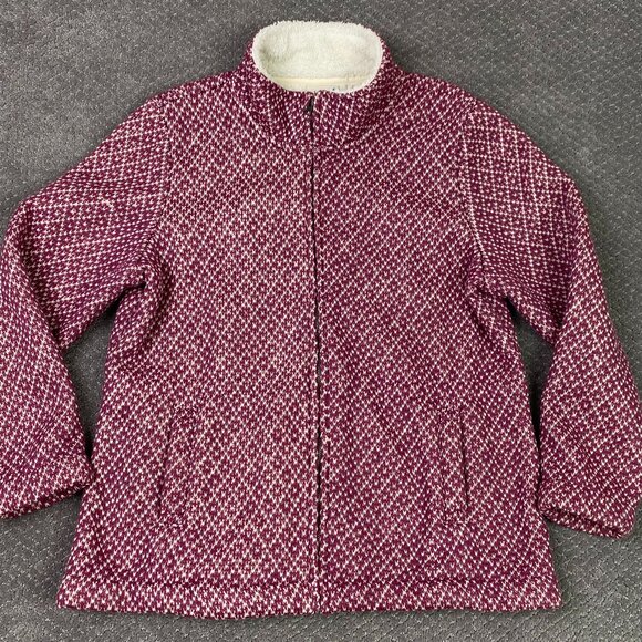 LL Bean Fleece Full Zip Jacket Womens XL Petite Red Anorak Diamond Fleece sherpa - Picture 2 of 12
